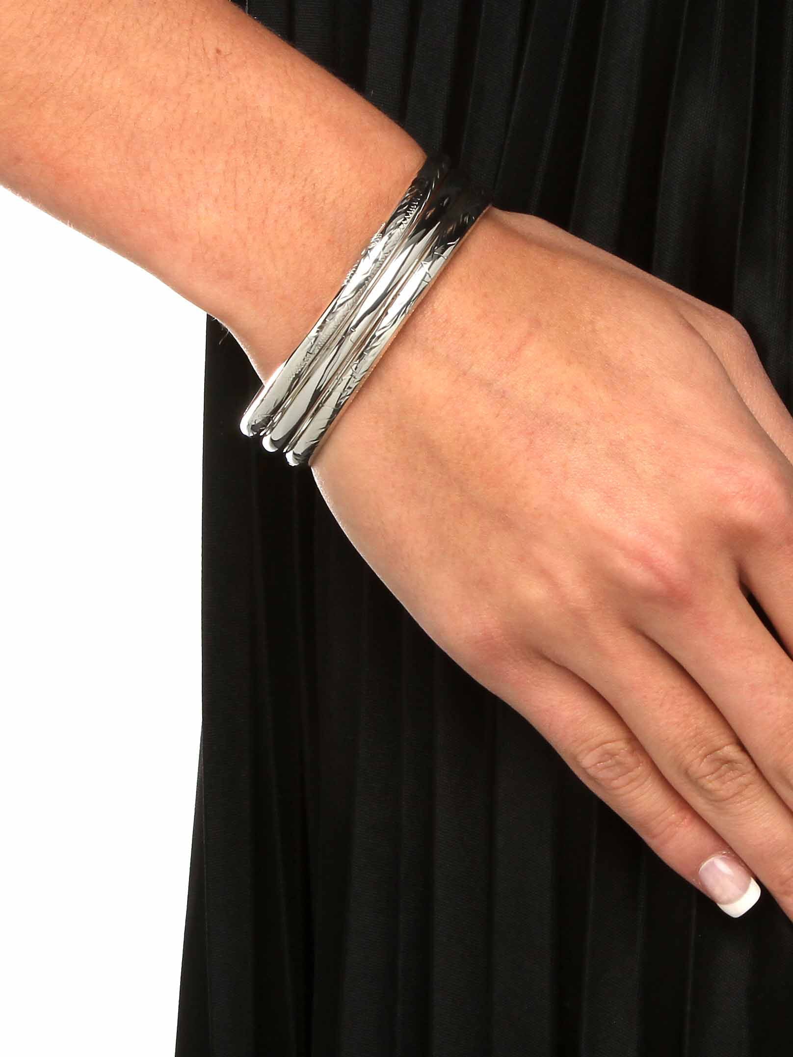 Polished Floral Three-Piece Bangle Set in Yellow Gold-Plated or Sterling Silver F229