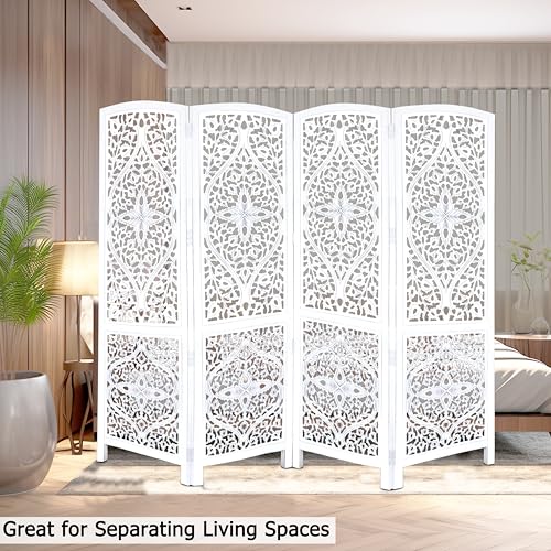 4 Panel Folding Wood Room Divider, Antique Brown, 72 x 80 L396608