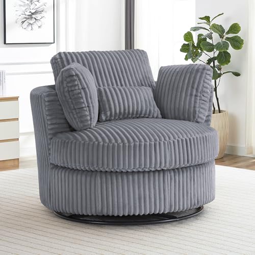Swivel Barrel Chair with Ottoman for Living Room Bedroom, White W553228