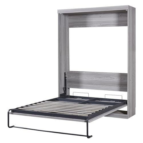 Murphy Bed Chest with Shelves, Foldable Wood Platform Bed Frame I45495