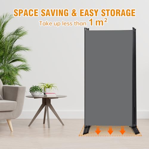 Room Divider Screen 3 Panel Folding Partition with Metal Frame, Grey M4968