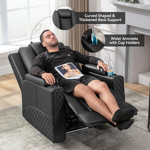 Power Recliner Chair PU Leather Electric Massage Sofa with Cup Holders and LED Lighting J84527