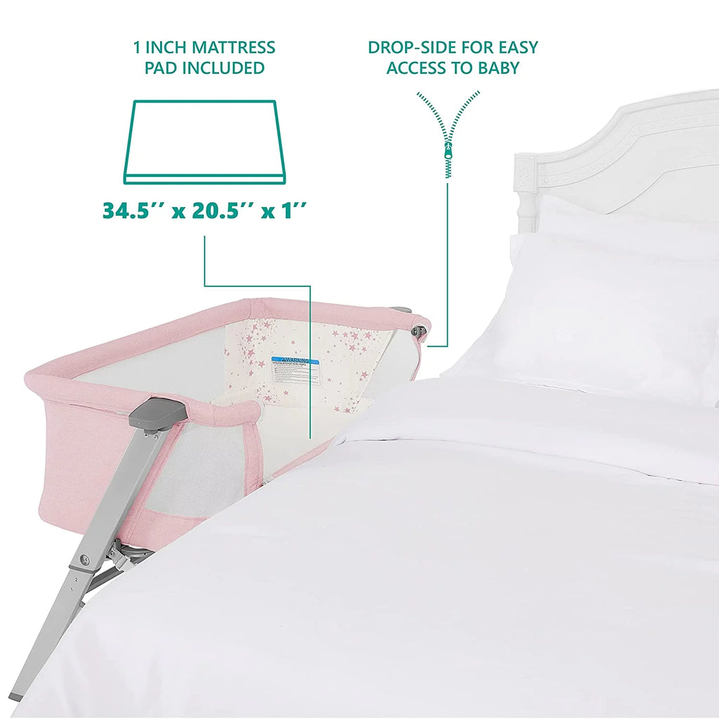 Pink Portable Baby Bassinet with Adjustable Height and Foldable Design V86789