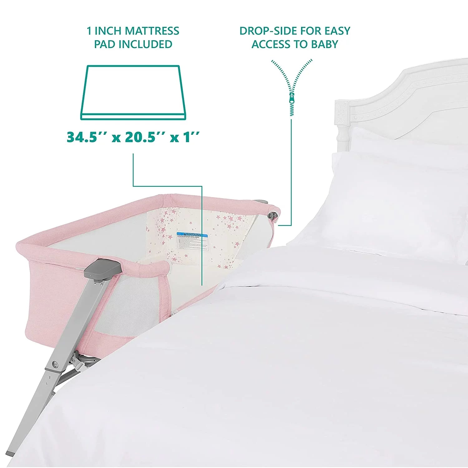 Pink Portable Baby Bassinet with Adjustable Height and Foldable Design V86789