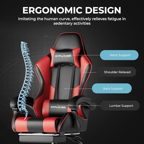 Gaming Chair with Footrest and Lumbar Support, Height Adjustable, 360° Swivel, Blue U7447