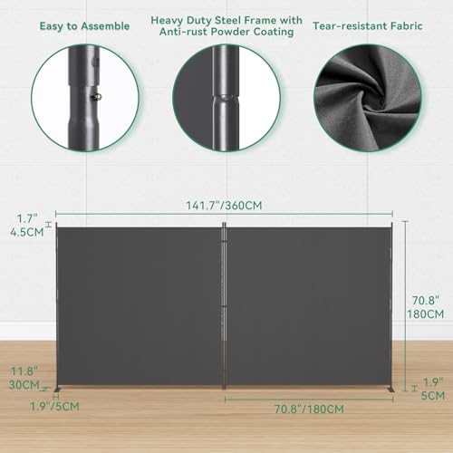 8-Panel 6 ft Tall Indoor Folding Room Divider, Portable Privacy Screen, Freestanding Partition, Dark Grey K442