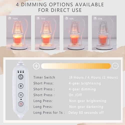 Candle Warmer Lamp with Timer and Dimmer, 2 Bulbs, White P468