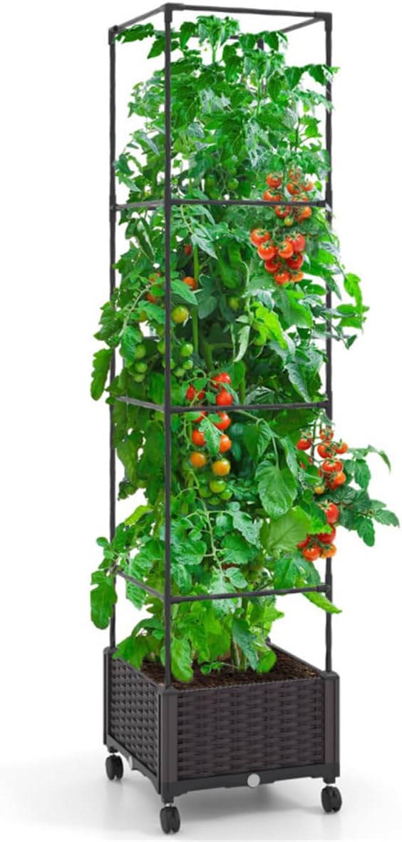 Raised Garden Bed Planter Box with Trellis for Climbing Plants Outdoor R41695