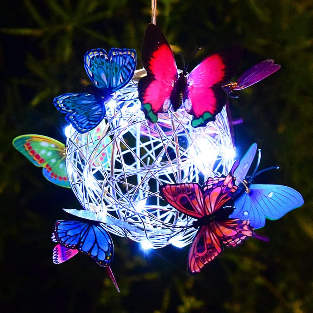 Solar Hanging Mesh Orb with LED Butterfly Light X476