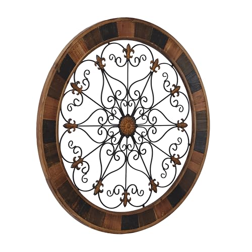 Metal Fleur De Lis Wall Decor with Perforated Details, 25 x 23 Inch O96116