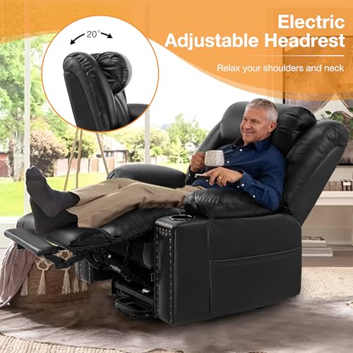 Large Power Lift Recliner Chair for Elderly with Heat and Massage, USB Port, Dark Brown A742