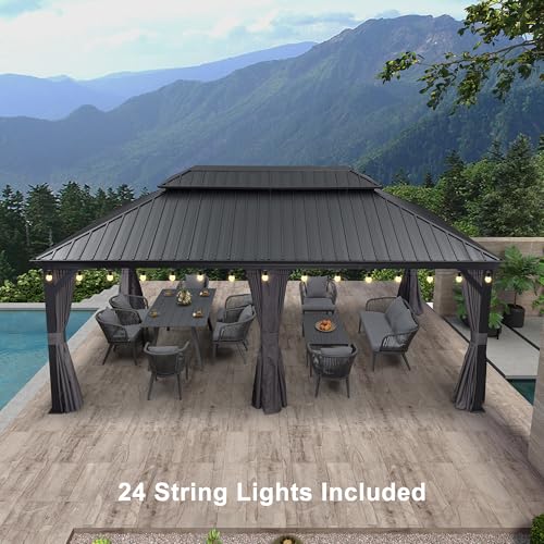 10' x 14' Permanent Hardtop Gazebo with Galvanized Steel Double Roof, Curtains and Netting Included M96664