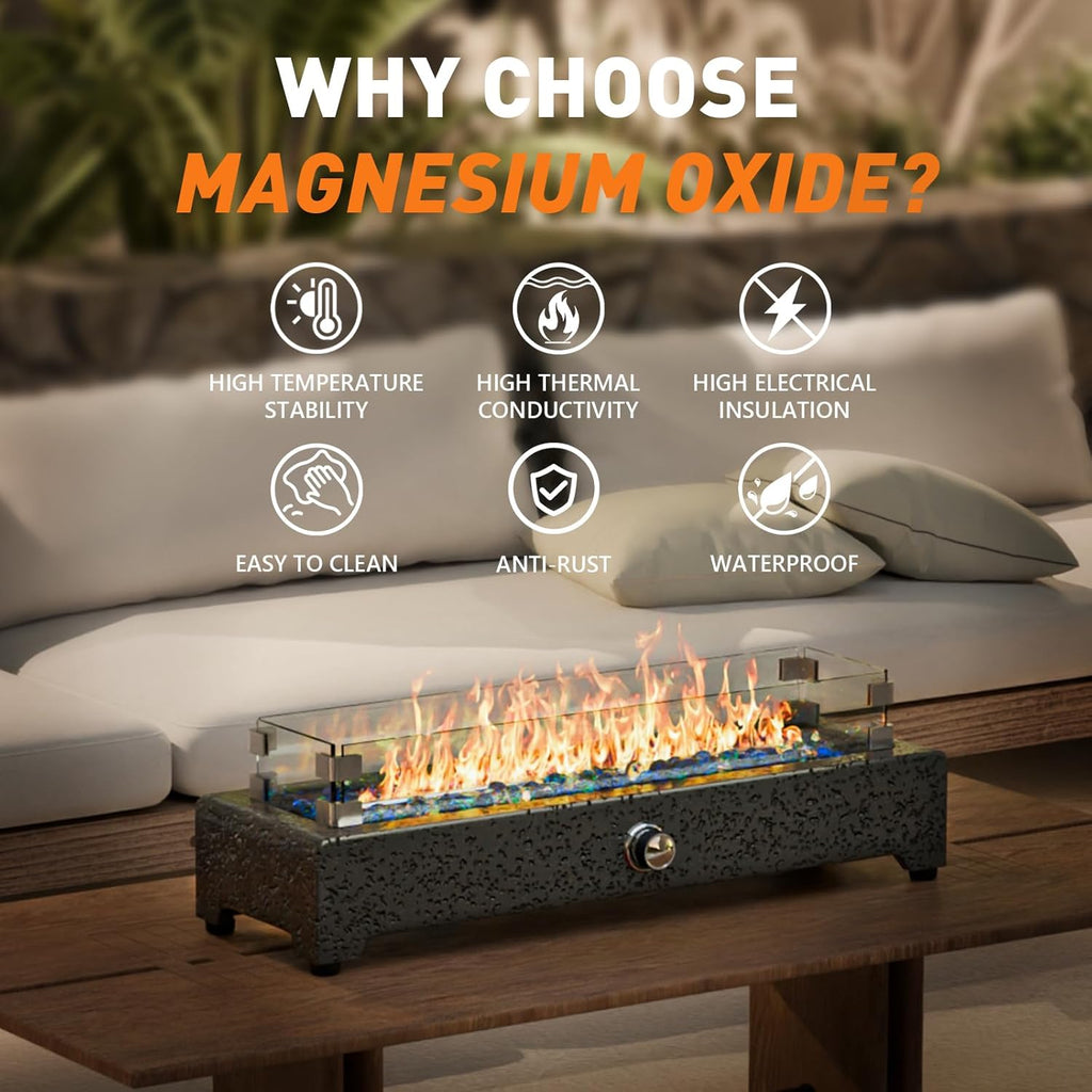 28" Tabletop Propane Fire Pit with Stainless Steel Burner and Glass Rocks A9454