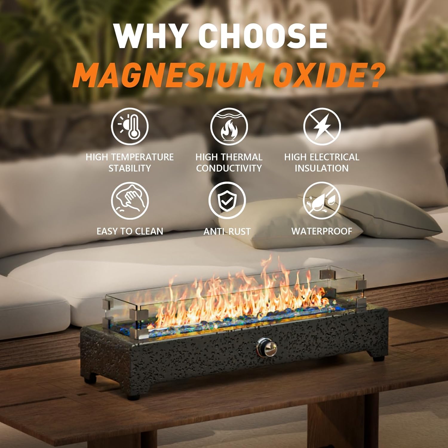 28" Tabletop Propane Fire Pit with Stainless Steel Burner and Glass Rocks A9454
