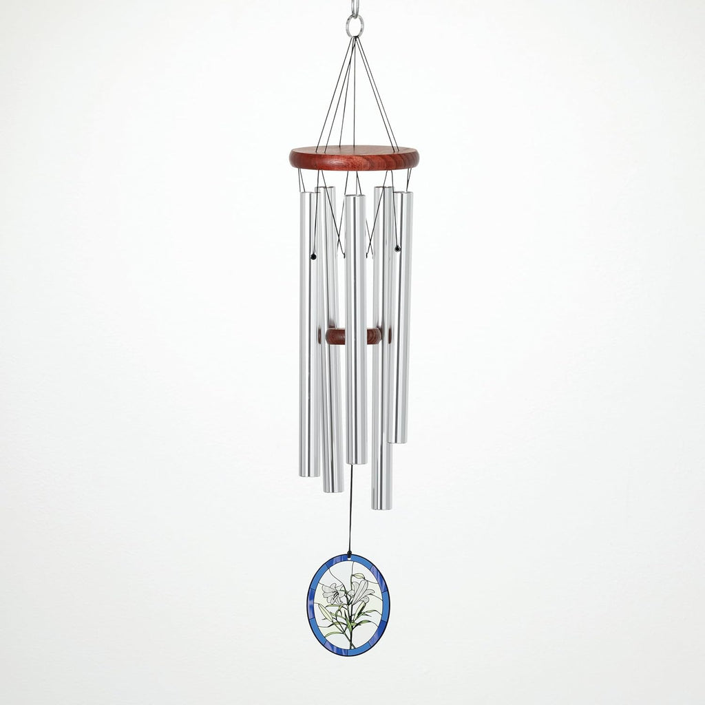 Woodstock Wind Chimes for Outside, Garden, Patio, Porch and Outdoor Decor (26'') Silver Woodstock Decor Wind Chimes Lily (DEL)