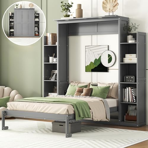 Full Size Murphy Bed with Shelves and LED Lights W133815