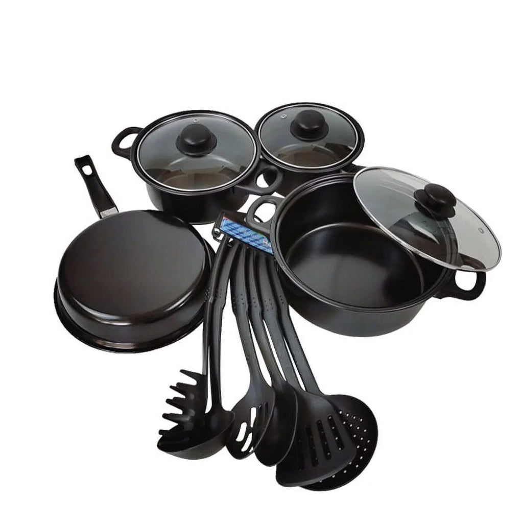 Non-Stick Cookware Set, 13 Piece, Portable with Glass Lids J188