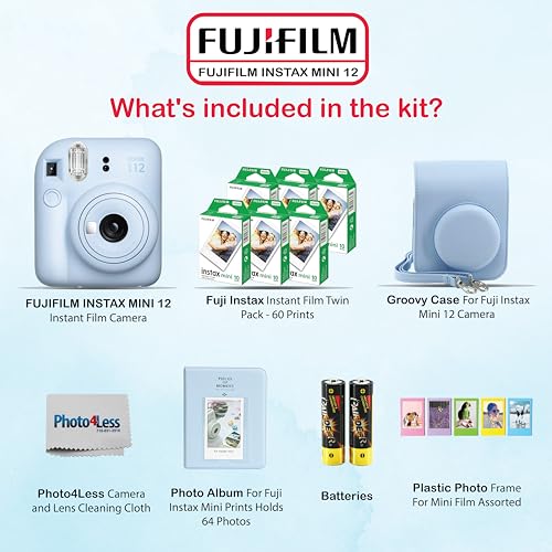 Instax Mini 12 Instant Camera Bundle with 60 Sheets Film and Accessories N9593