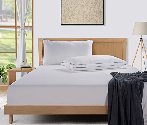 Bed Pillows King Size Set of 2 - Soft Gusseted Pillow for Sleepers - Down Alternative - White N2389