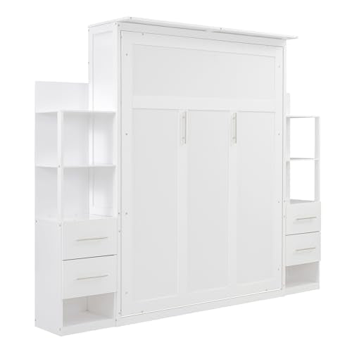 Queen Size Murphy Bed with Cabinet and LED Lights P178570
