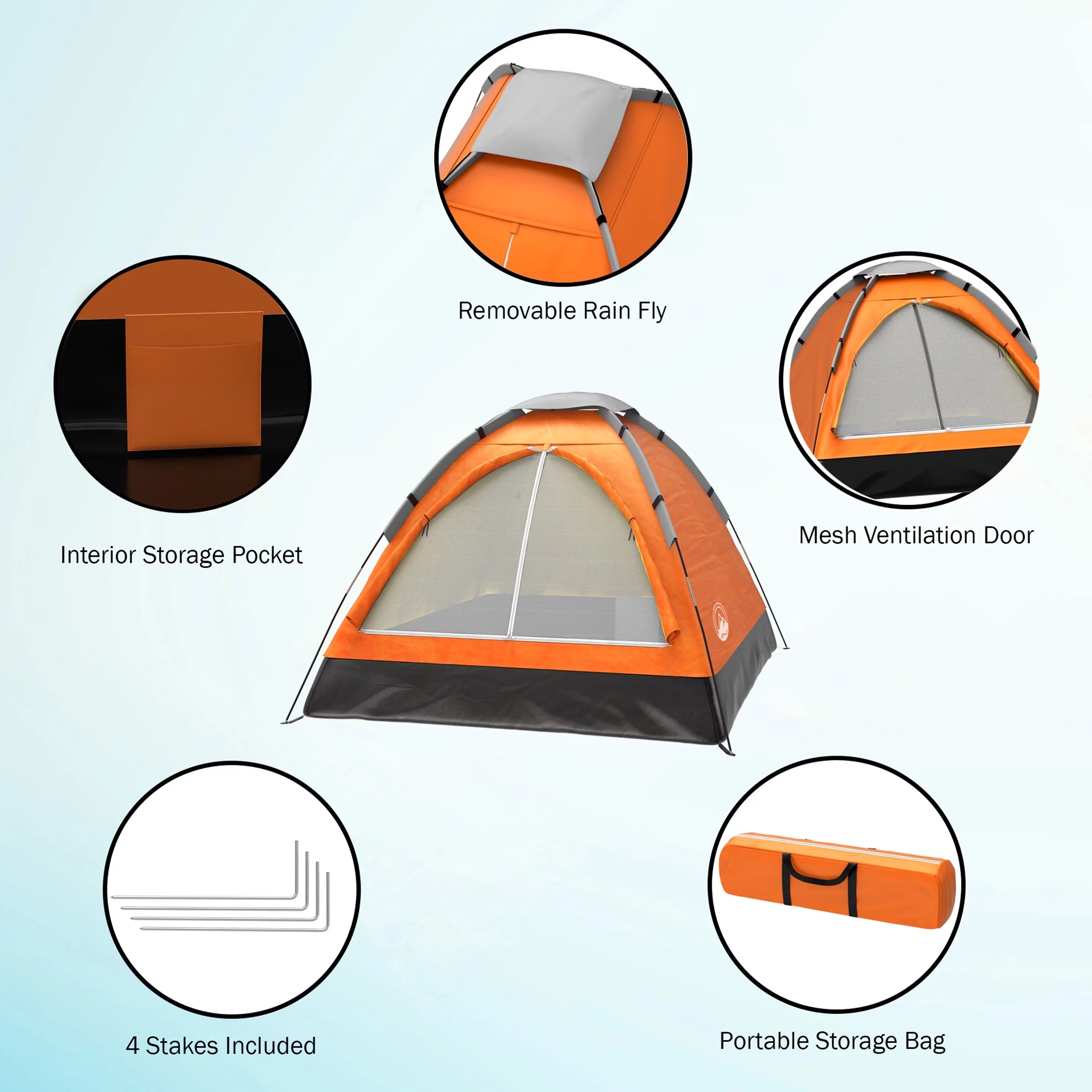 2-Person Dome Tent with Rain Fly and Carry Bag for Camping Hiking O36176