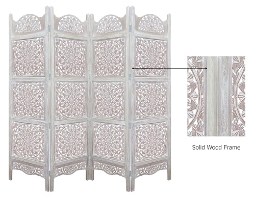 4 Panel Folding Wood Room Divider, Antique Brown, 72 x 80 L396608
