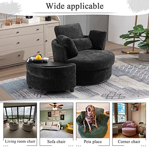 Swivel Barrel Chair with Ottoman for Living Room Bedroom, White W553228