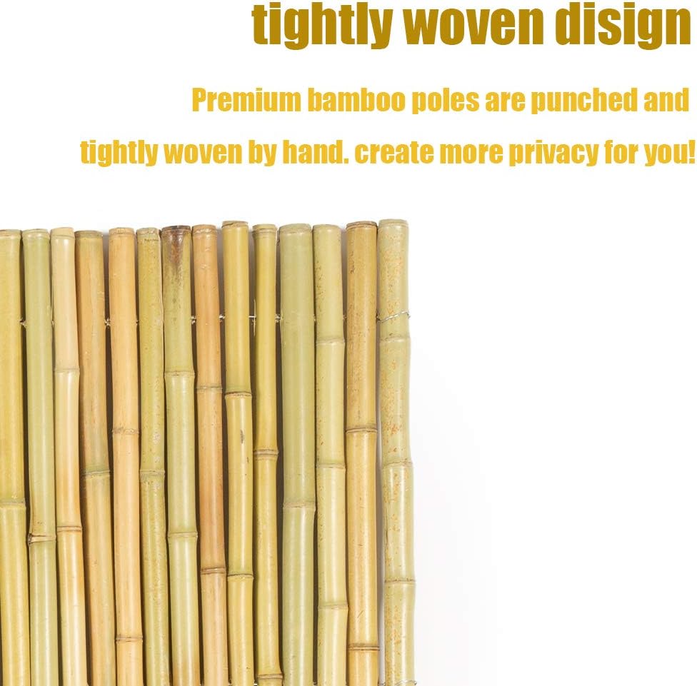 Natural Rolled Bamboo Fence, 0.7 in D x 6 ft H x 8 ft L, Garden Privacy Screen S398