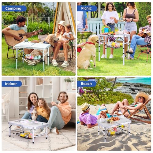 Adjustable Height Folding Camping Table with Mesh Layer Y4319