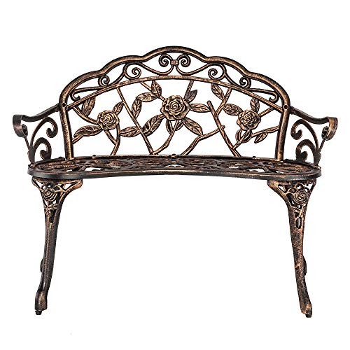 Outdoor Metal Rose Bench for Patio Garden, Cast Iron Frame, 2-Person Seat X288723