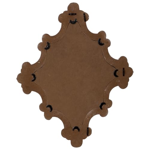 Distressed White Carved Wood Wall Mirror, 21x24 Inch, Farmhouse Style Y98281