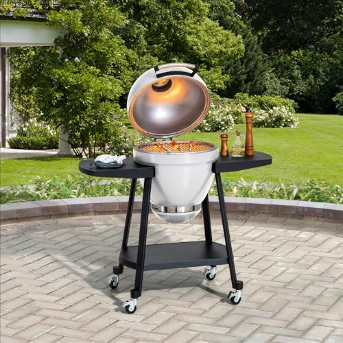 Charcoal Kamado Grill with Pizza Stone and Wheels Q84418