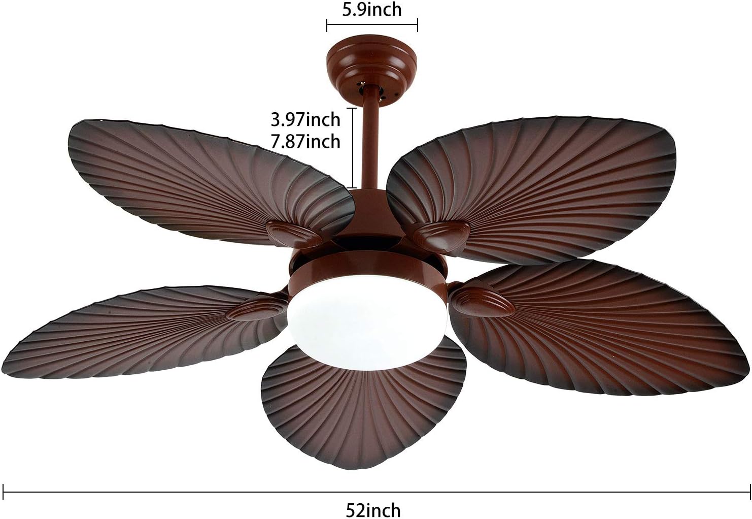 Ceiling Fan with LED Light, 52 Inch Palm Leaf Blades, Remote Control P510506
