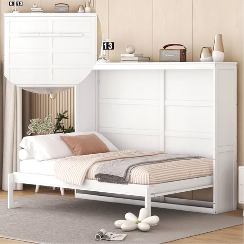 Modern Farmhouse Solid Wood Murphy Cabinet Bed Queen K425