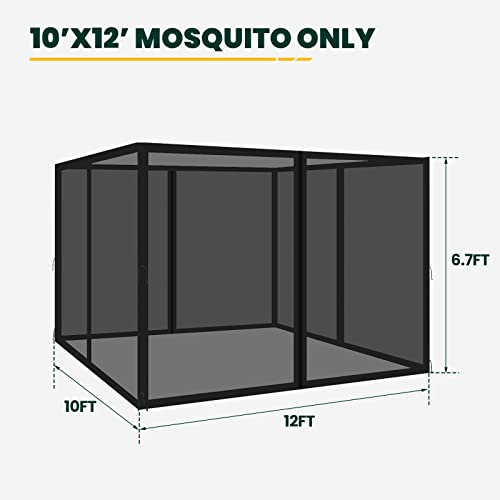 10 x 10 ft Gazebo Mosquito Netting with Zippers, 4-Panel Sidewall, Black T86124