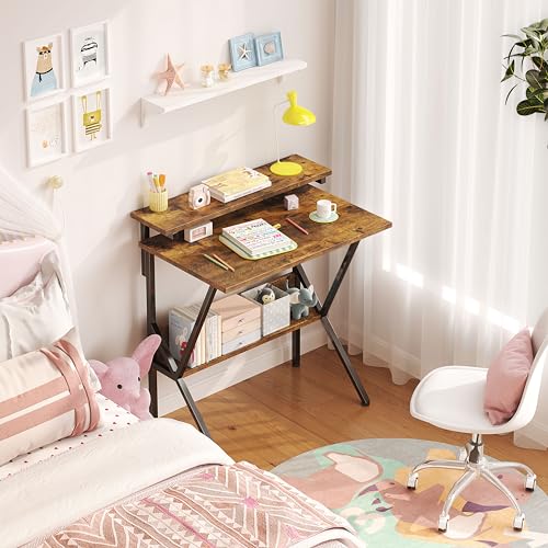 Small Desk with Adjustable Monitor Stand for Small Spaces, Grey D8453