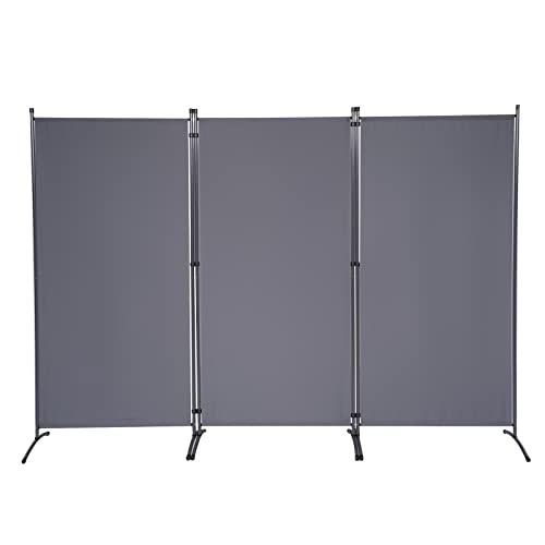 Room Divider Screen 3 Panel Folding Partition with Metal Frame, Grey M4968