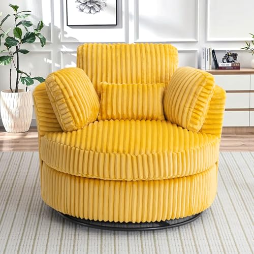 Swivel Barrel Chair with Ottoman for Living Room Bedroom, White W553228