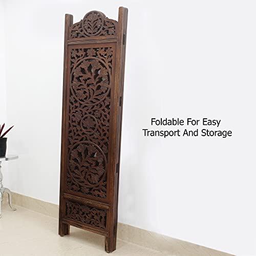 4 Panel Folding Wood Room Divider, Antique Brown, 72 x 80 L396608