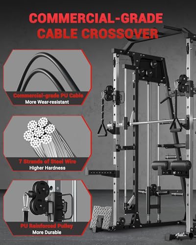 Smith Machine Home Gym All in One Squat Rack Power Cage with LAT Pull-Down and Cable Systems X5458