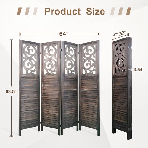 6 Panel Wooden Room Divider with Shelves B102027