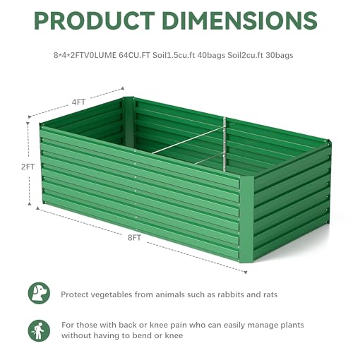Galvanized Raised Garden Bed 8x4x2ft, Large Metal Planter Box for Vegetables, Flowers, Herbs J9369