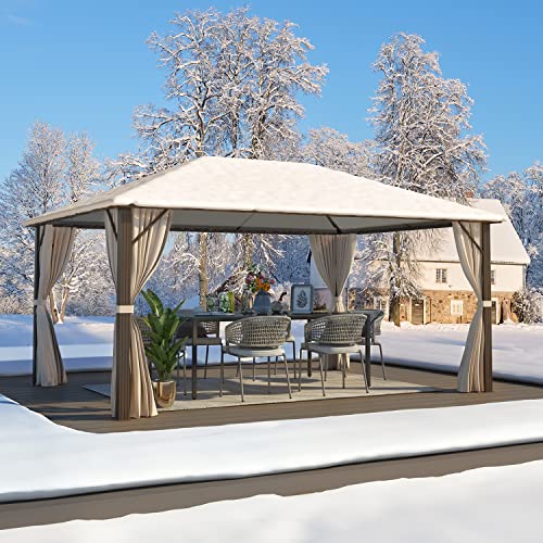 10'x13' Hardtop Gazebo with Polycarbonate Double Roof, Aluminum Frame, Curtains and Netting N263