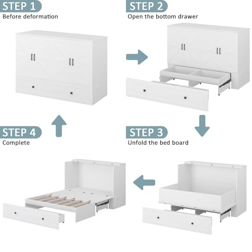 Murphy Bed with Storage and Charging Station, Foldable Panel, for Guest Bedroom, Living Room, Office V324