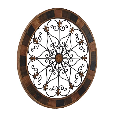 Metal Fleur De Lis Wall Decor with Perforated Details, 25 x 23 Inch O96116