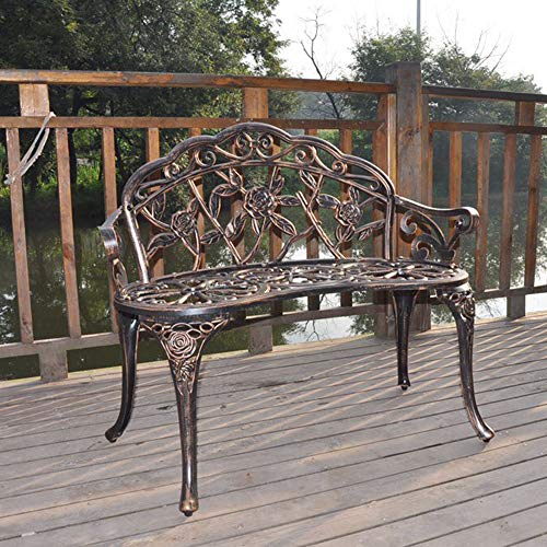 Outdoor Metal Rose Bench for Patio Garden, Cast Iron Frame, 2-Person Seat X288723