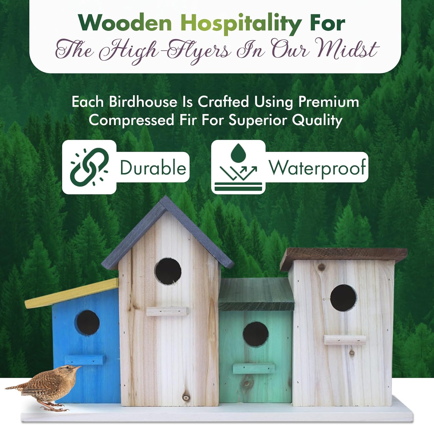4 Hole Bird House for Outside Hanging, Decorative Feeder for Bluebirds, Wrens & Chickadees A57056