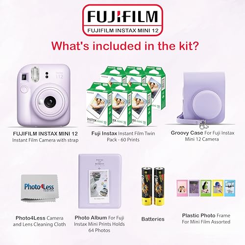 Instax Mini 12 Instant Camera Bundle with 60 Sheets Film and Accessories N9593