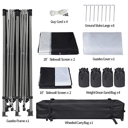 10x20 ft Pop Up Rectangular Canopy with Removable Sidewalls and Carry Bag B839031