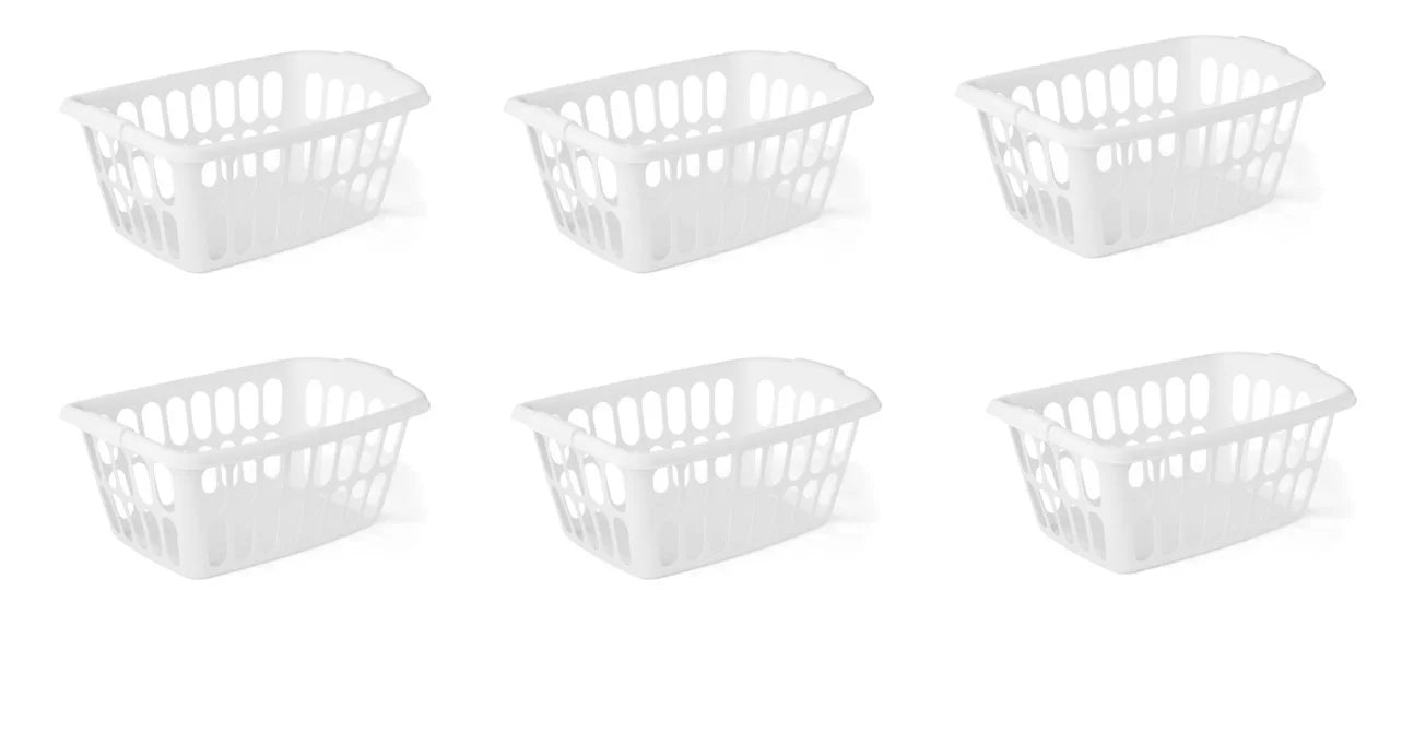 Starplast 1.5-Bushel Rectangular Plastic Laundry Basket, White, 6 Pack